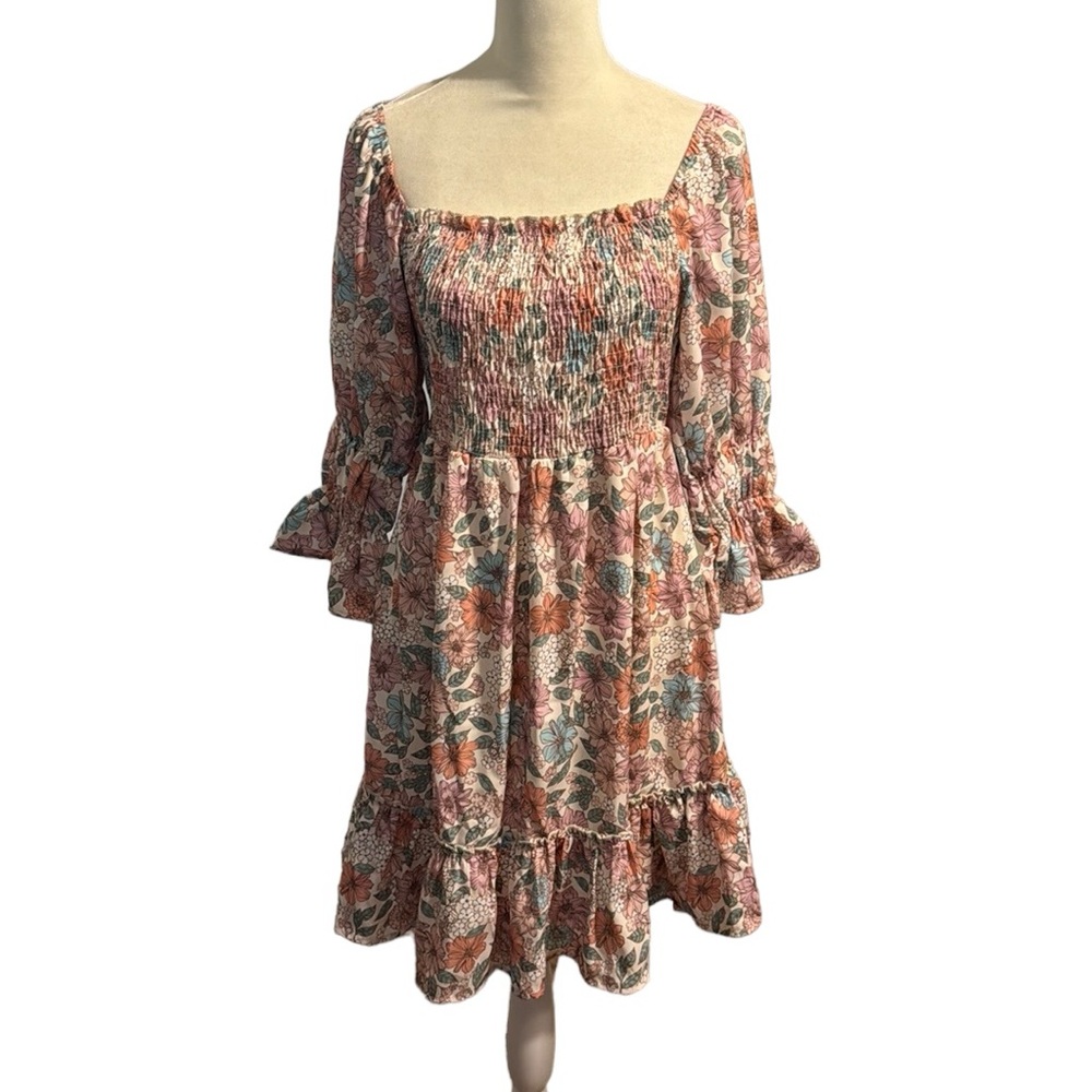 PEACH LOVE boho floral ruffle peasant dress size medium